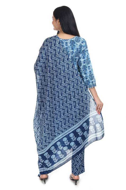 Jaipuri printed cotton suit, with dupatta and pant