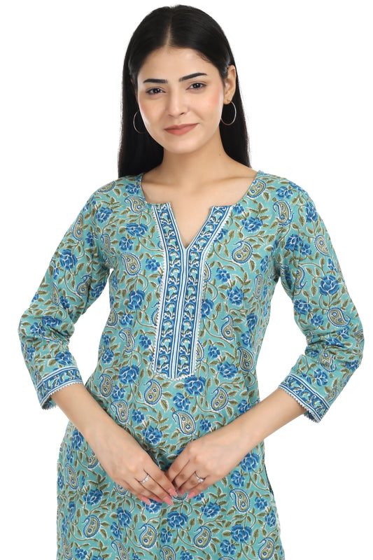 Jaipuri printed cotton suit set, with mul-mul dupatta and cotton pant