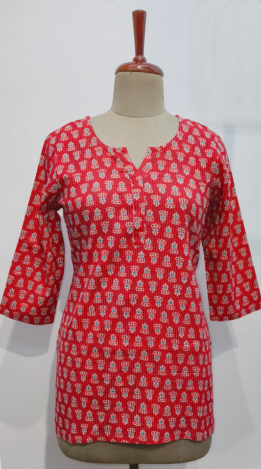 Pink kantha cotton kurta