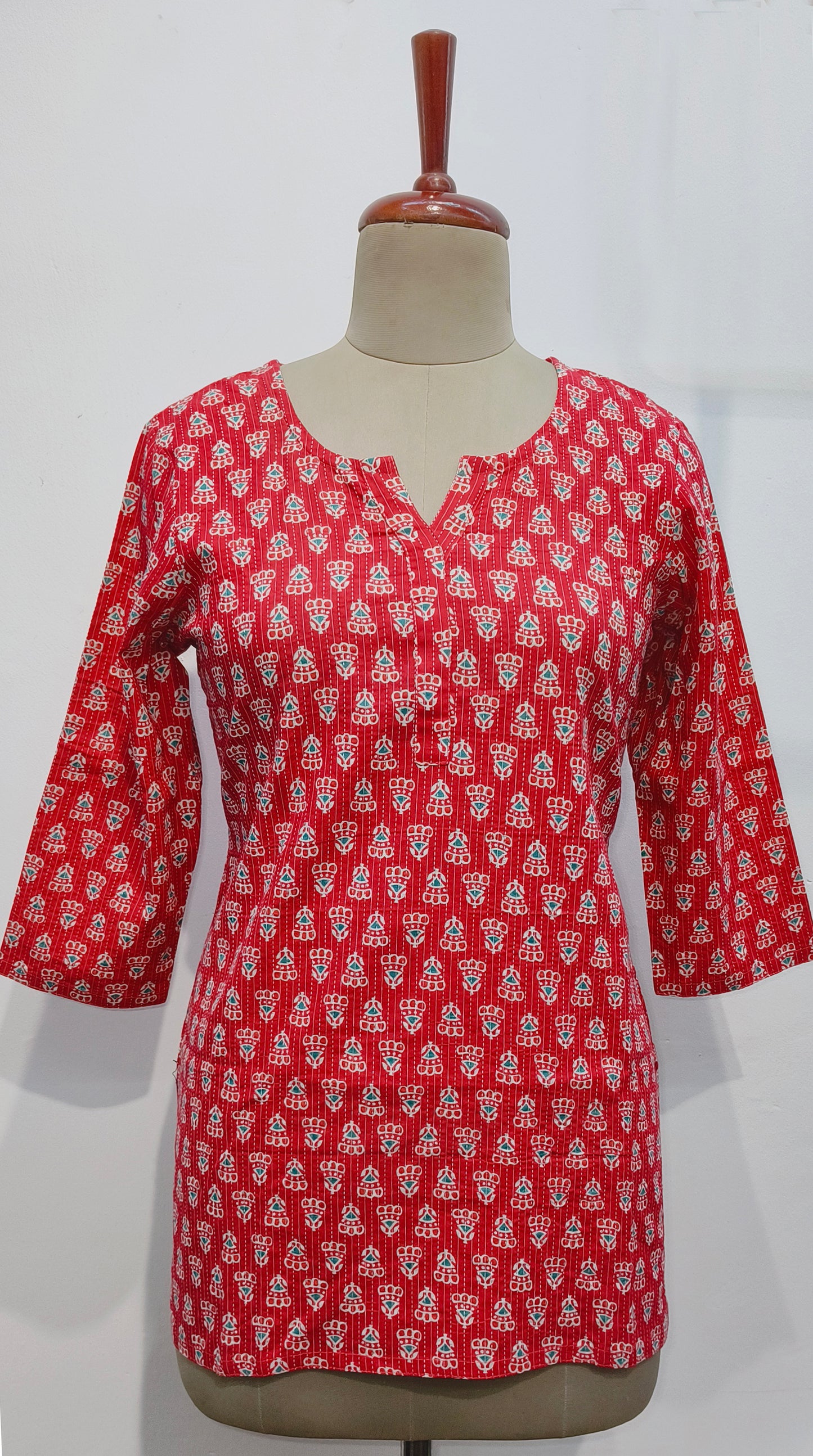 Pink kantha cotton kurta