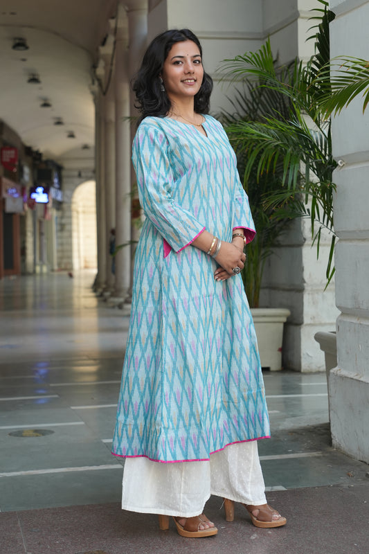 Handcrafted Pastel Ikat Long Cotton Dress