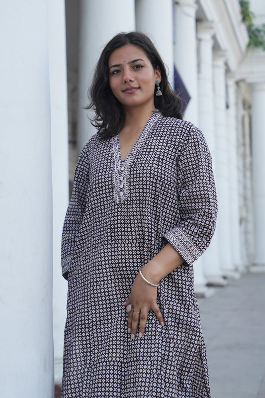 Black Bagh Handprinted Cotton Kurta