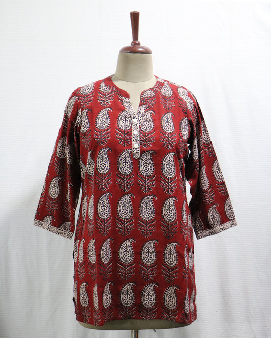 Bagh hand printed cotton short kurta, Length-30 inch