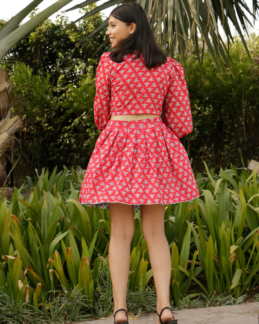 Rabia, Ajrakh Printed Cotton Skirt and Top Set