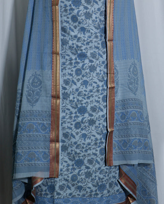 Mangalagiri South Cotton Golden Border Unstitched 3 Piece Suit Set