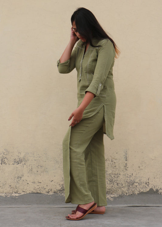 Green Handwoven Khadi Co-ord Set