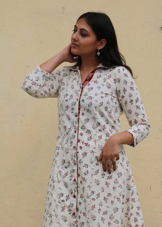 Front-Open Cotton Shirt & Pant Set