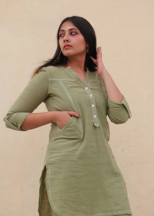Sulekha, Green Khadi Co-Ord Set