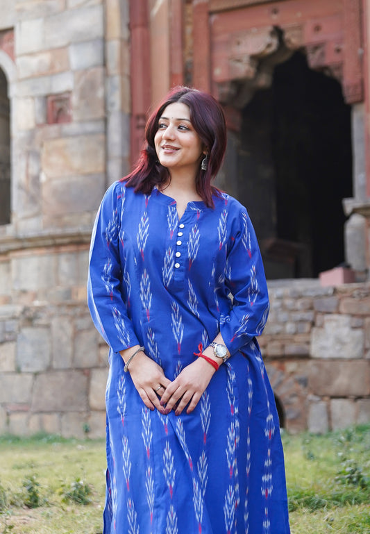 Neel Tara Handwoven Ikat A Line Kurta- both side pocket