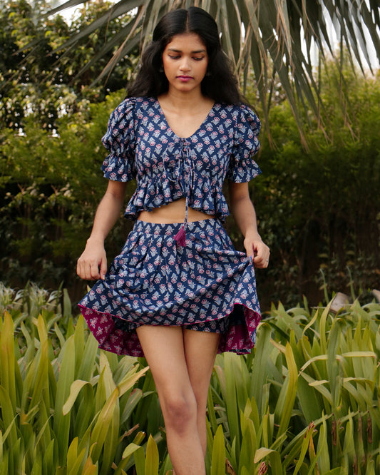 Aisha, Indigo skirt and top set