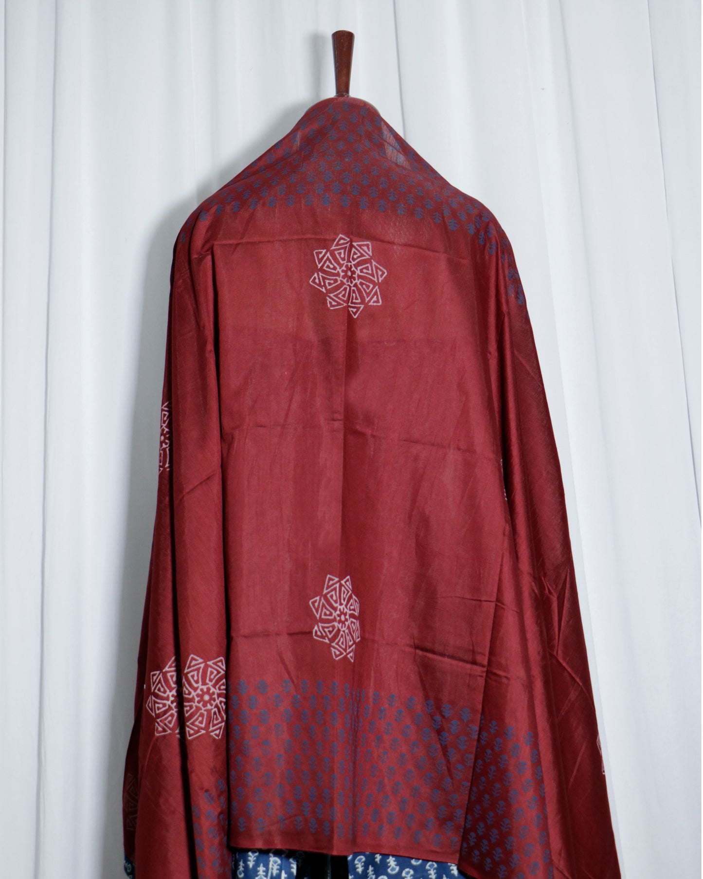 Indigo Handprinted 3 piece suit set with silk dupatta