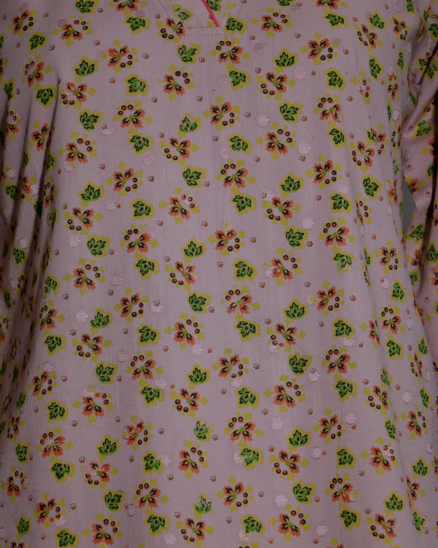 Pink Floral Handblock Printed Cotton Kurta – V Neck, 3/4 Sleeves