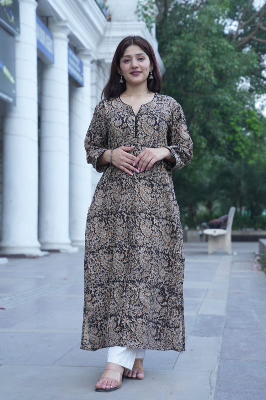 Beige Kalamkari Kurta & pant set