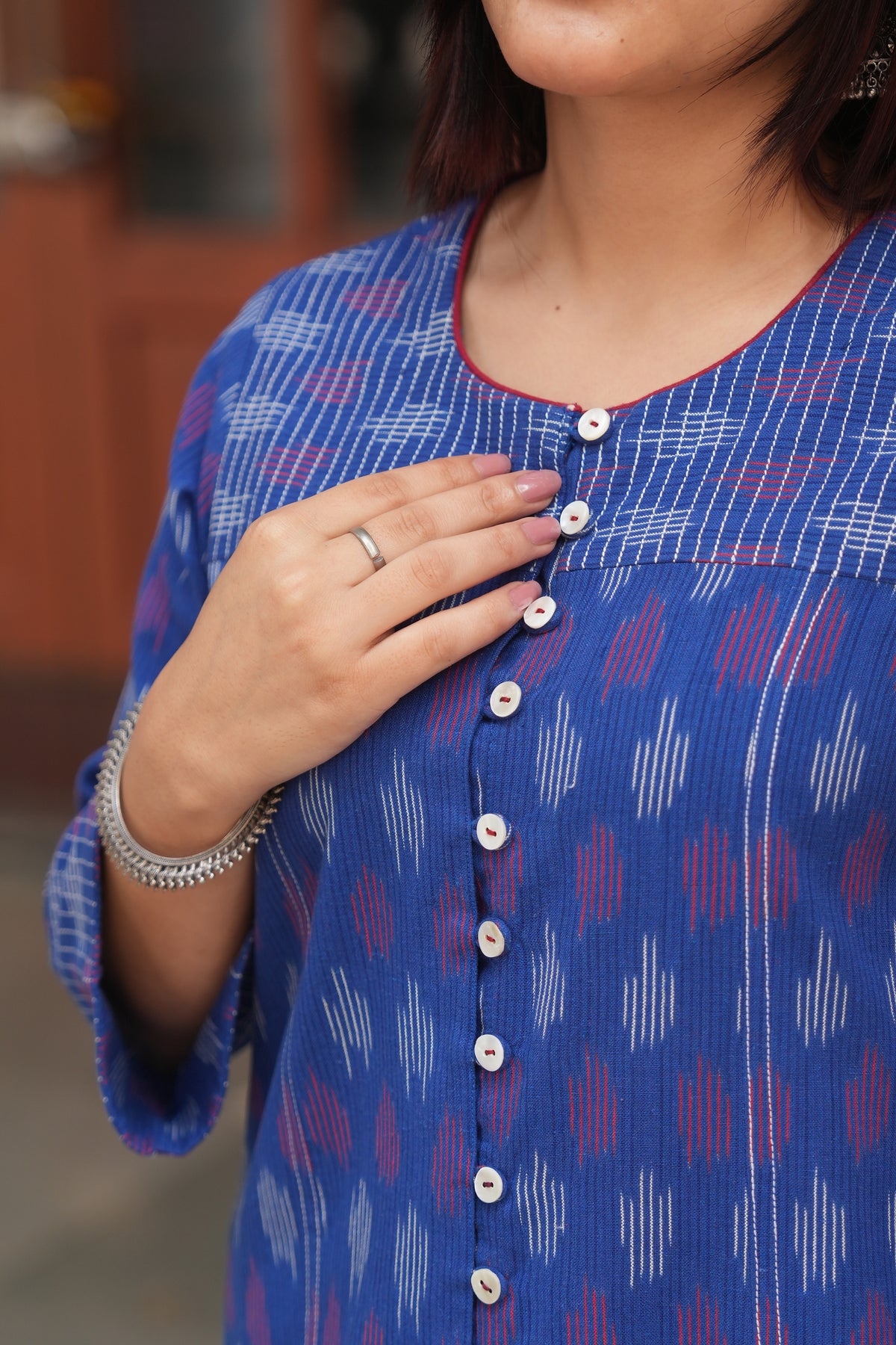 Blue Handloom Ikat Cotton Kurta – Women’s Everyday Wear