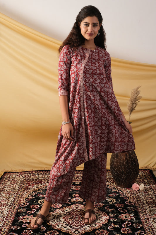 Mahira, Handcrafted Bagh Print Co-ord Set with Stylish Cut
