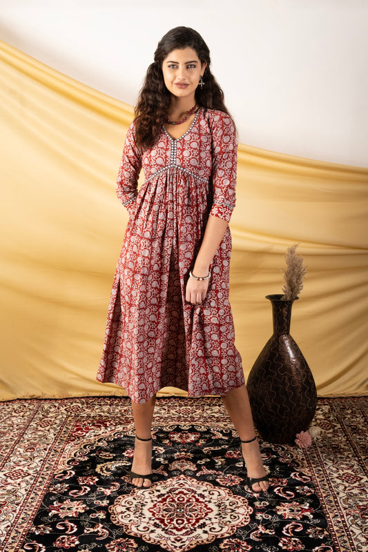 Gulkaar, floral print Bagh dress with both side pockets.