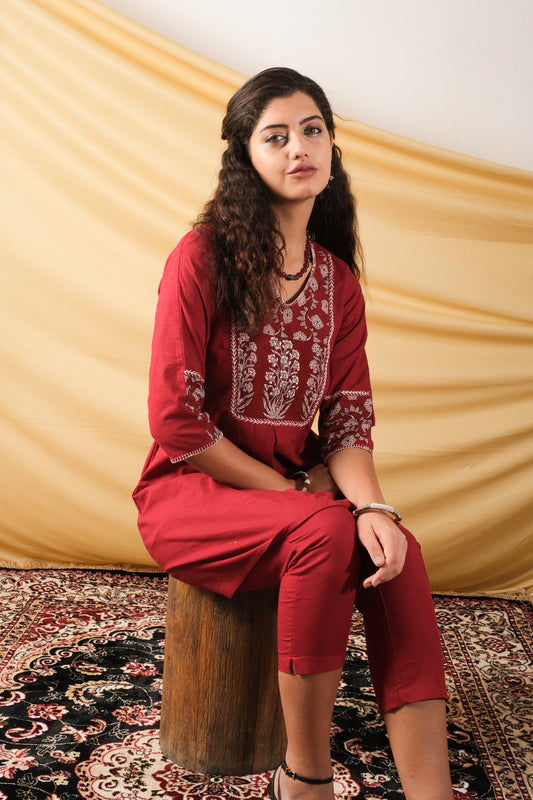 Maroon Linen Relaxed Co-ord Set