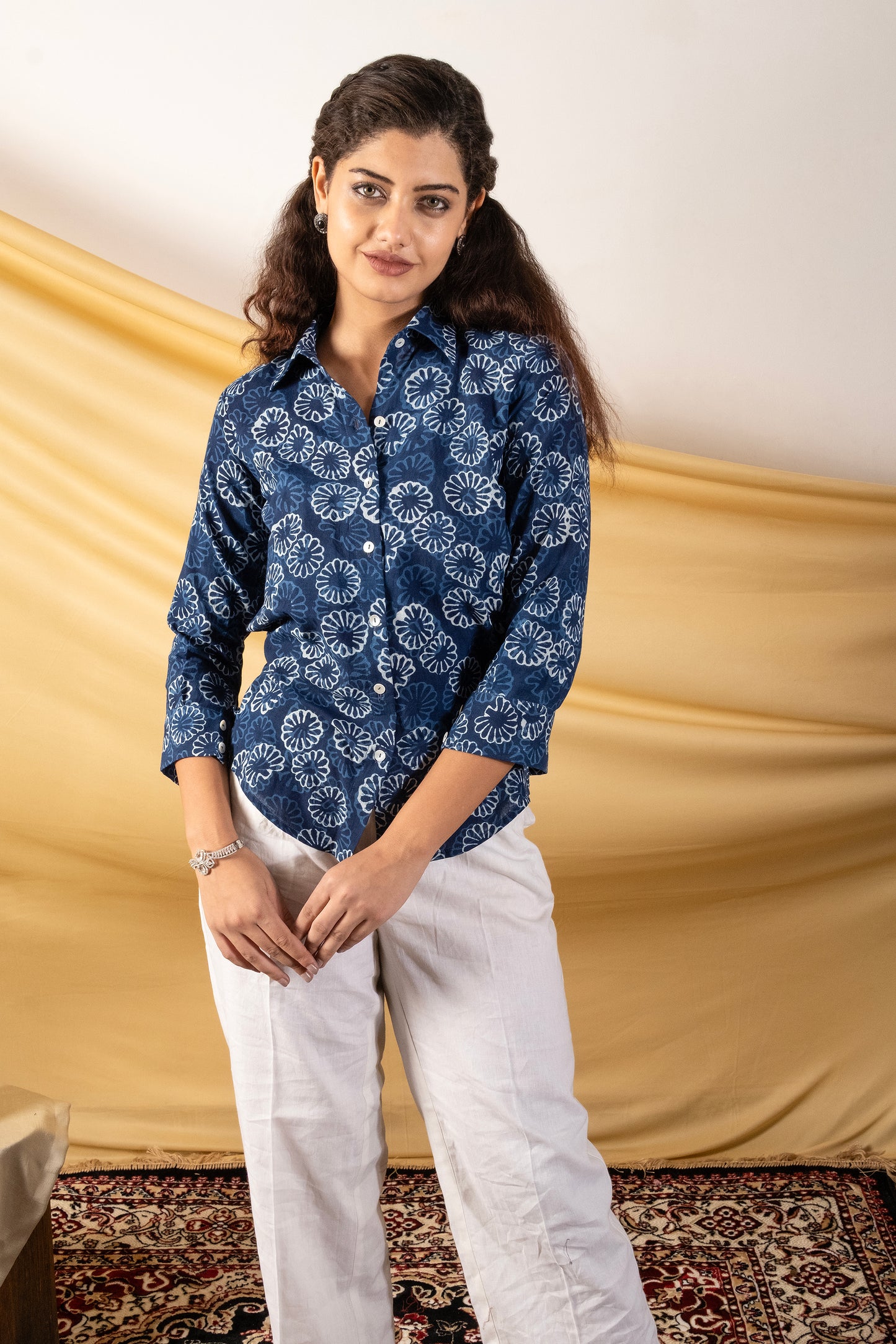 Indigo Bloom Dabu Cotton Shirt