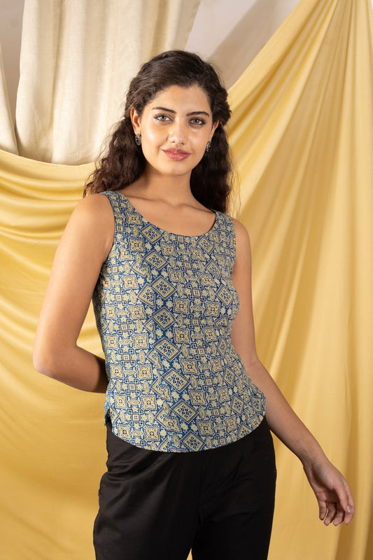 Tarannum, "Naturally Dyed Handblocked Cotton Crop Top