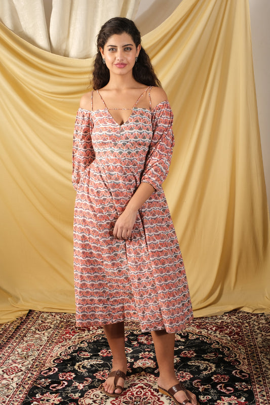 Gulabi Waves Off-Shoulder Dress