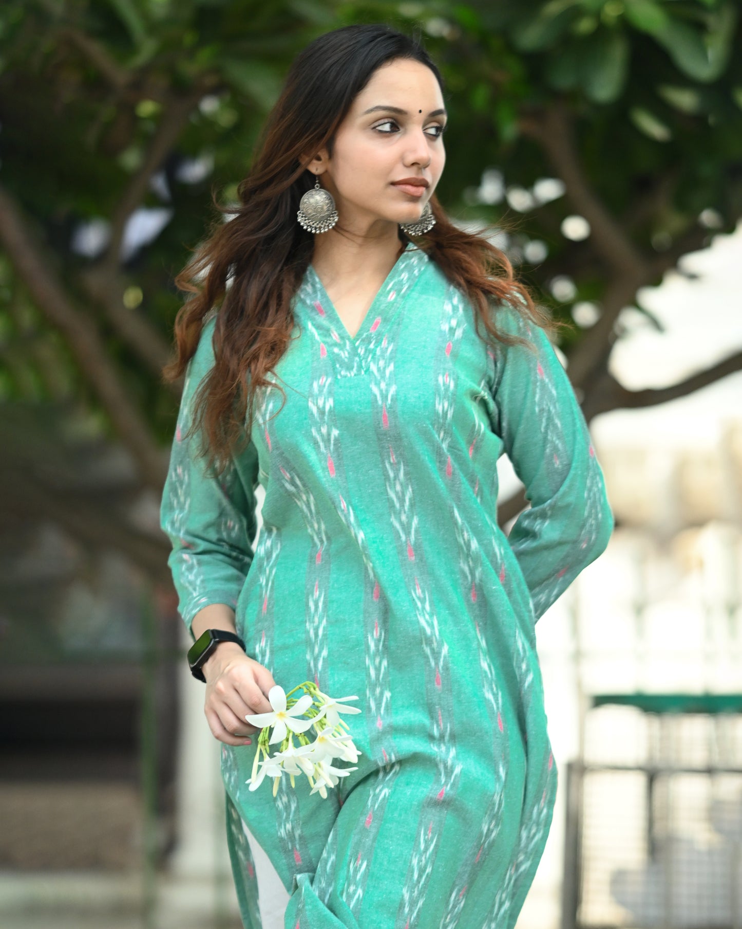 Handloom Ikat Green Cotton Kurta – Sustainable Ethnic Wear