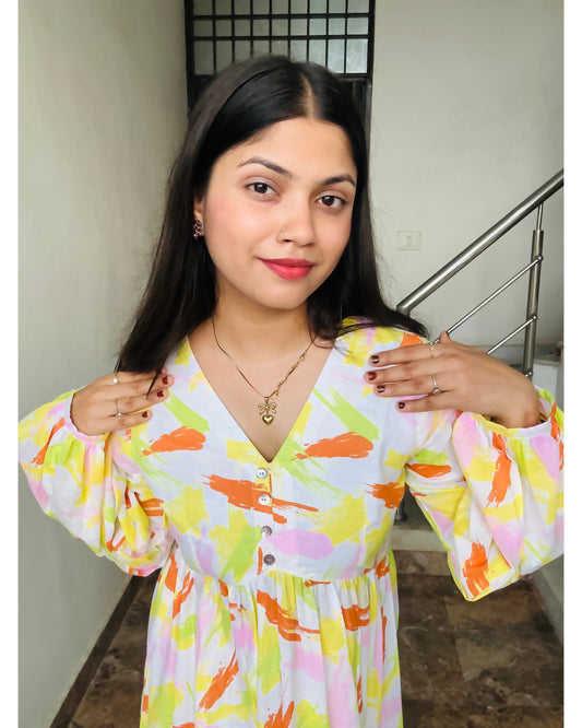 Chhavi, calf-length cotton tier dress
