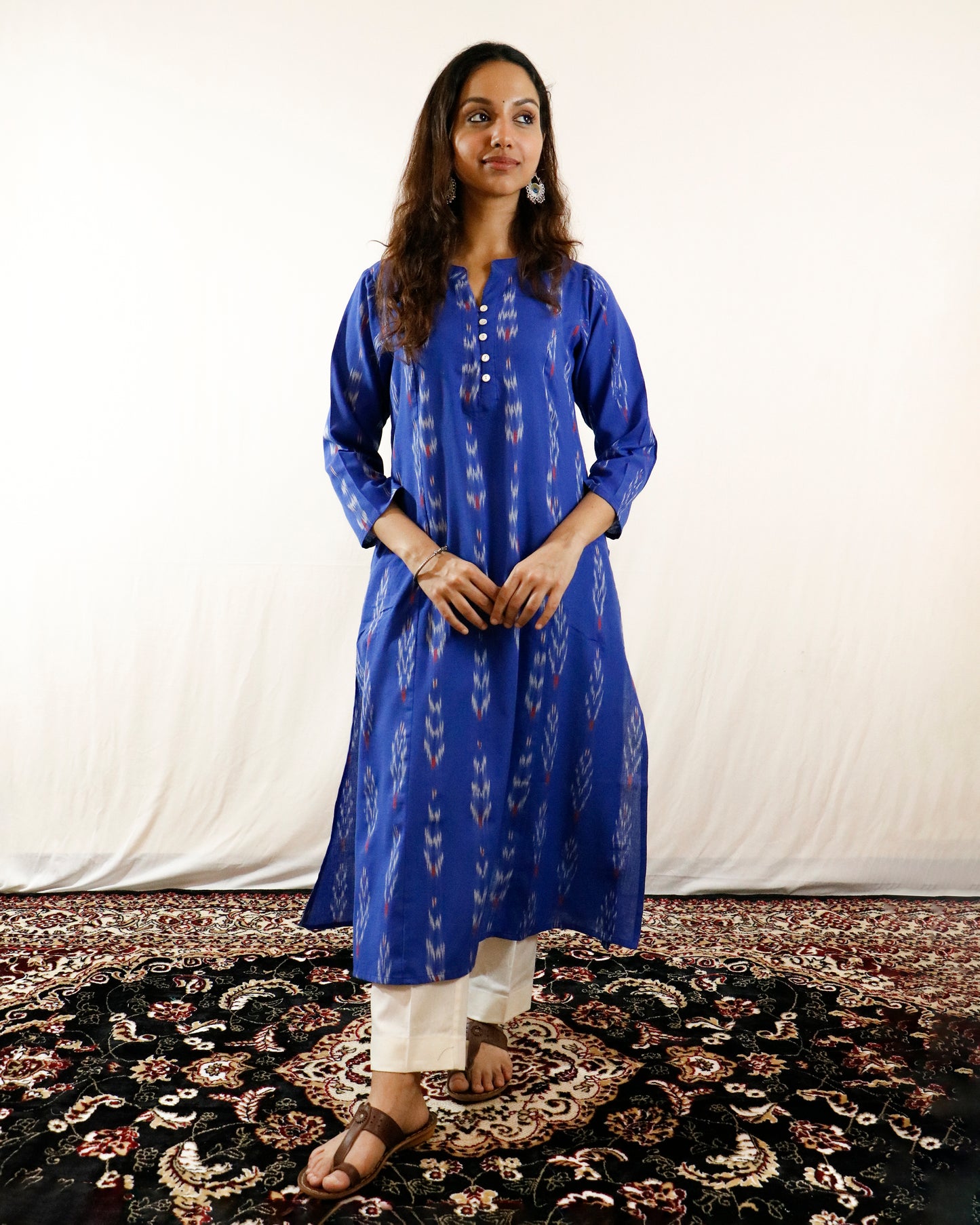 Neel Tara Handwoven Ikat A Line Kurta- both side pocket