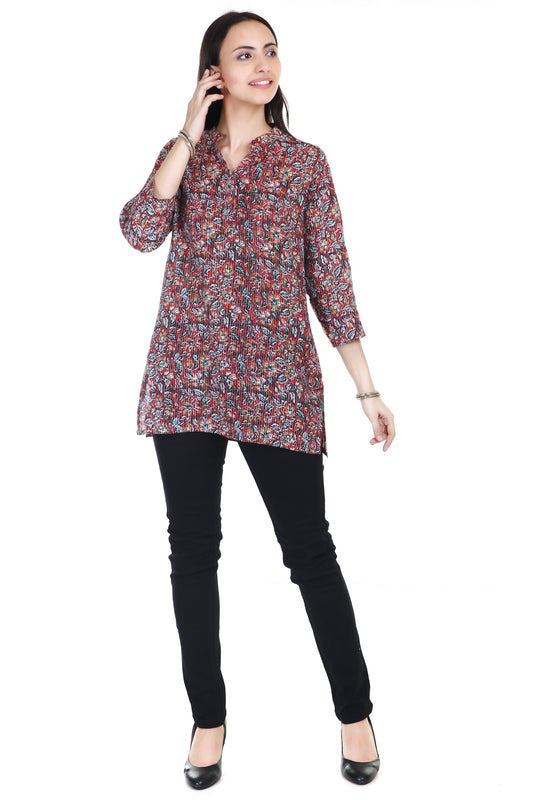 Ajrakh Kantha-Stitched Cotton Short Kurta