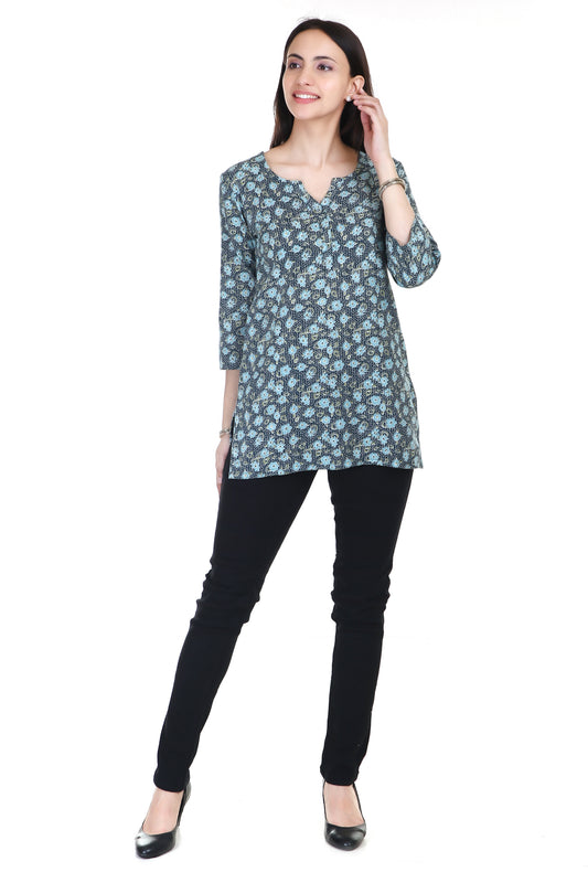 Sanganeri Vanaspati Kantha-Stitched Cotton Short Kurta