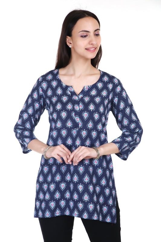 Sanganeri Kantha-Stitched Cotton Short Kurta