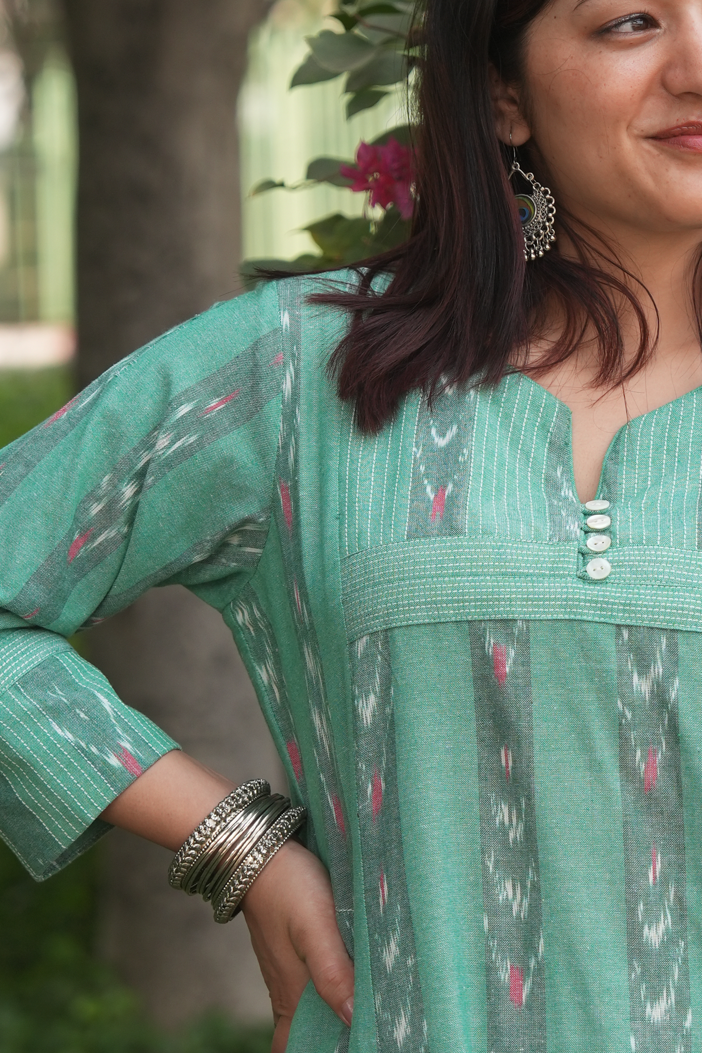 Handloom Ikat Green Cotton Kurta – Everyday Elegant Ethnic Wear