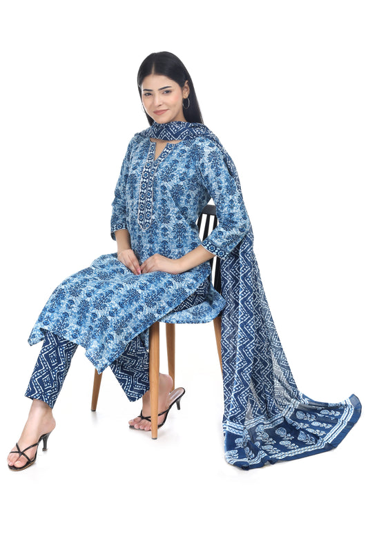 Jaipuri printed cotton suit, with dupatta and pant