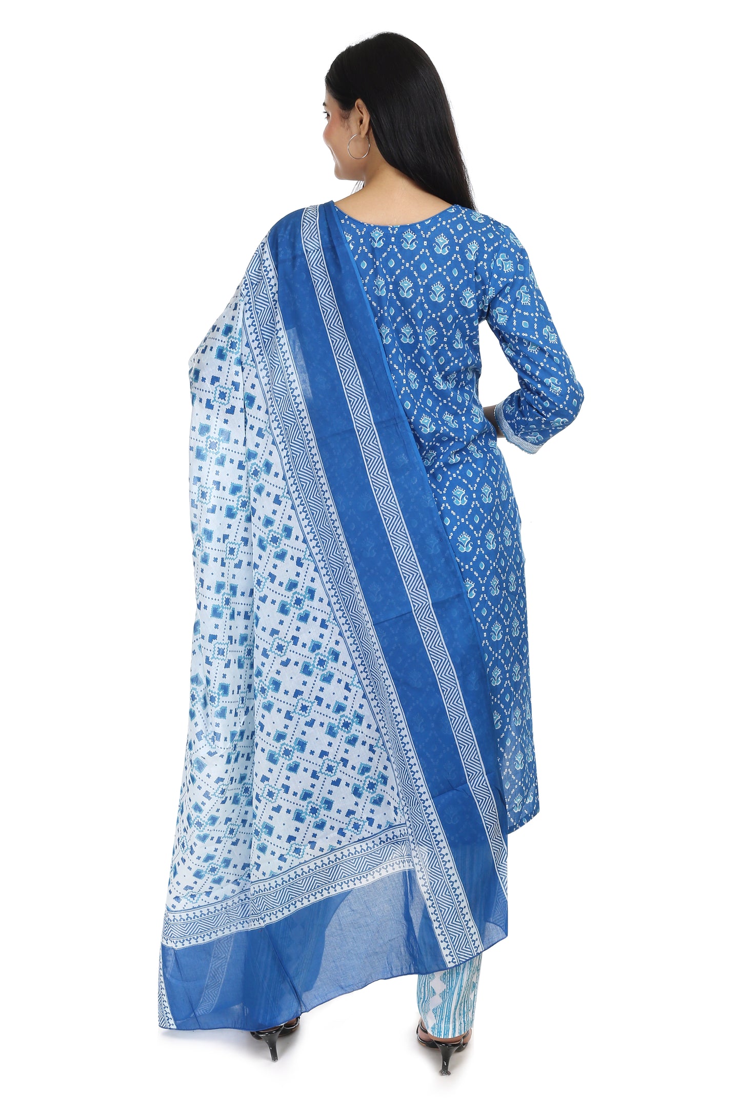 Blue Jaipuri printed cotton suit set