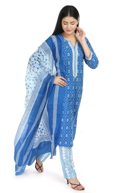 Blue Jaipuri printed cotton suit set