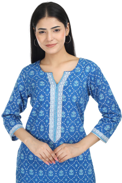 Blue Jaipuri printed cotton suit set