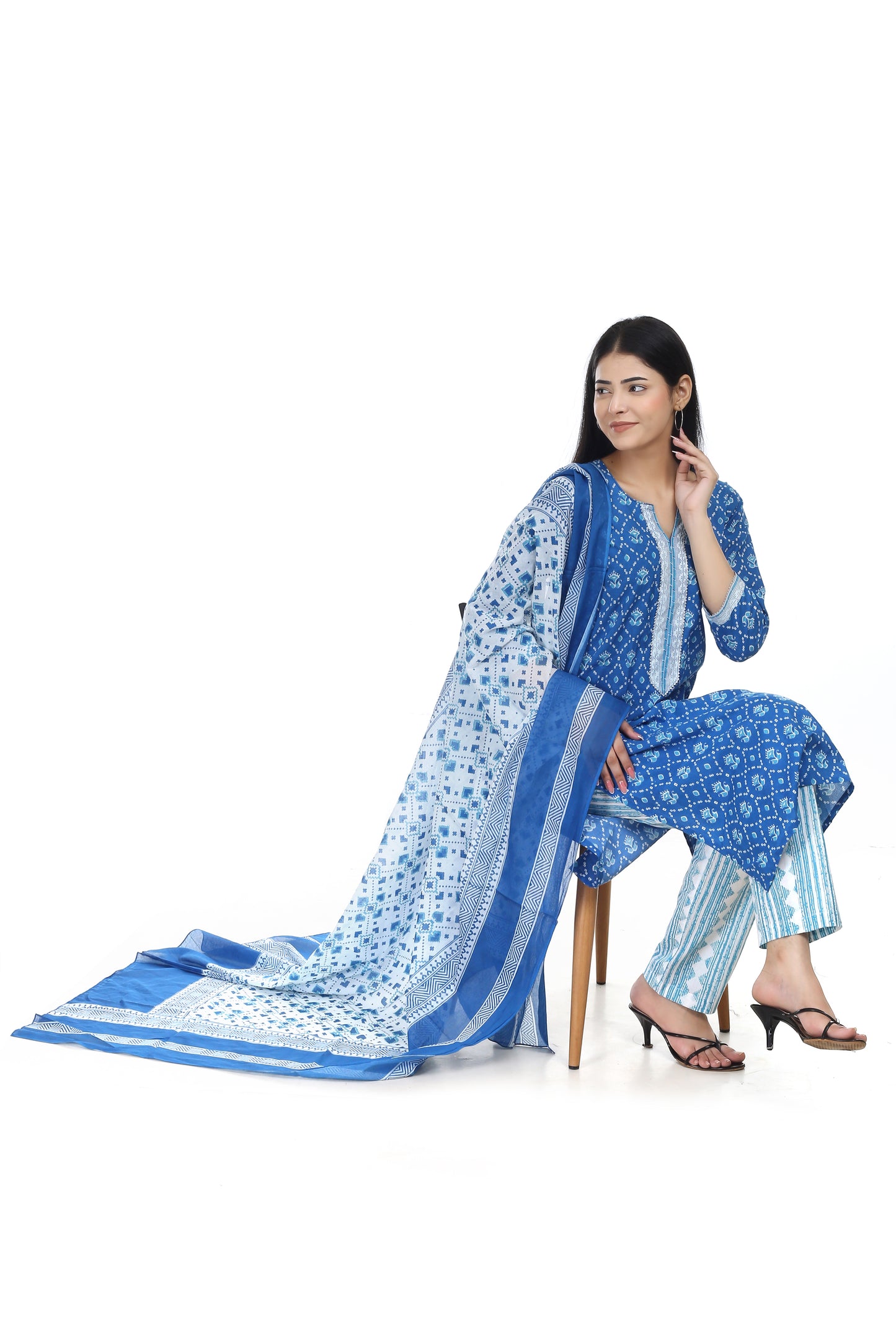 Blue Jaipuri printed cotton suit set