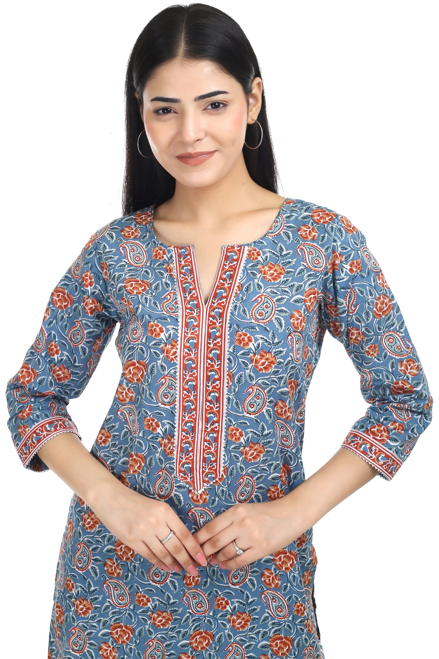 Jaipuri printed cotton suit set, with mul-mul dupatta and cotton pant