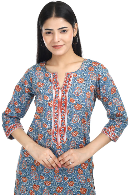 Jaipuri printed cotton suit set, with mul-mul dupatta and cotton pant