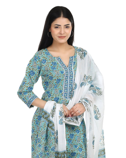 Jaipuri Printed Cotton Suit Set with Mulmul Dupatta & Cotton Pants