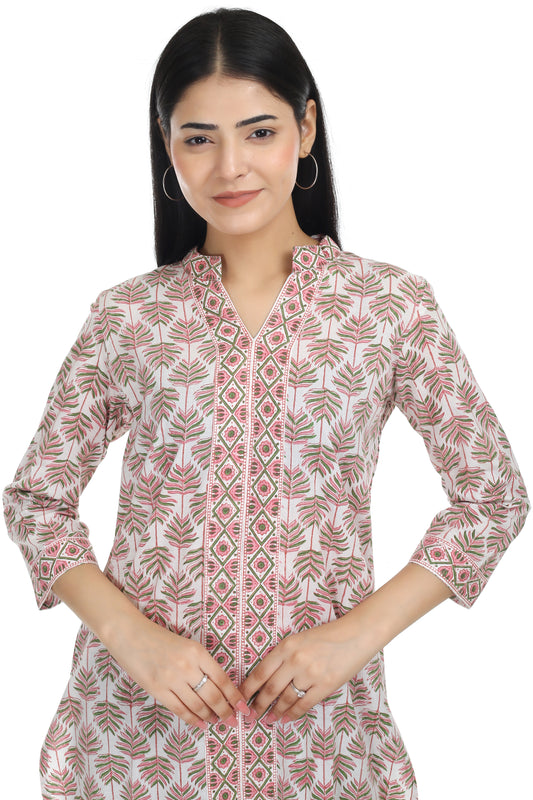 Bhumika, handblocked straight fit front open cotton kurta