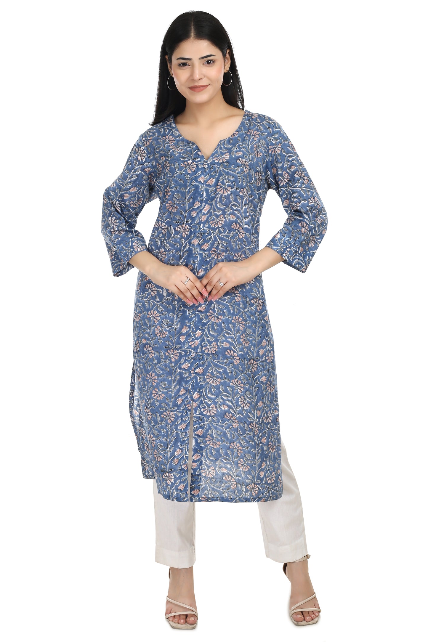 Dipti, A line hand blocked cotton kurta