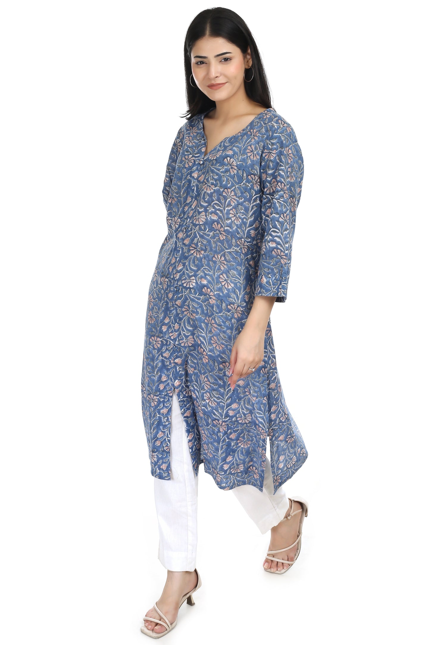 Dipti, A line hand blocked cotton kurta