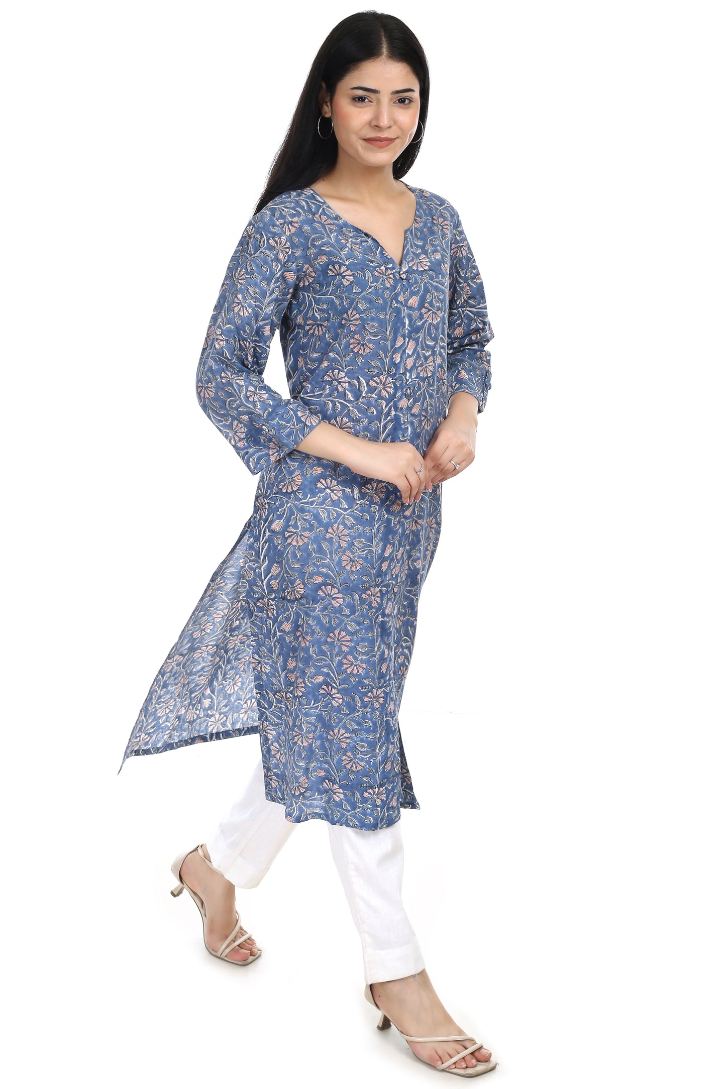 Dipti, A line hand blocked cotton kurta