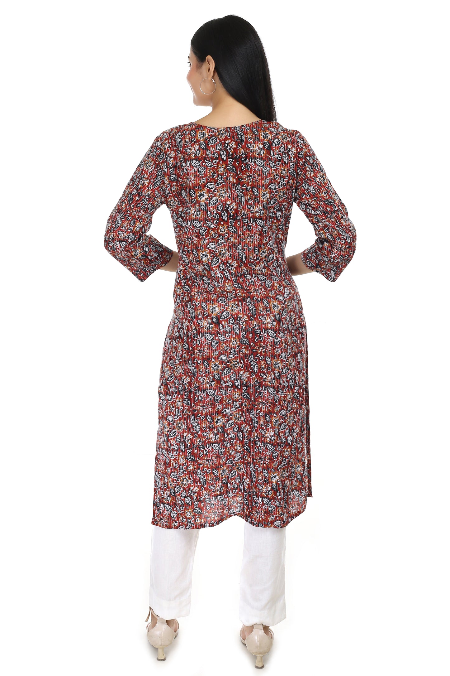 Chitra, Kantha stitched hand blocked cotton kurta