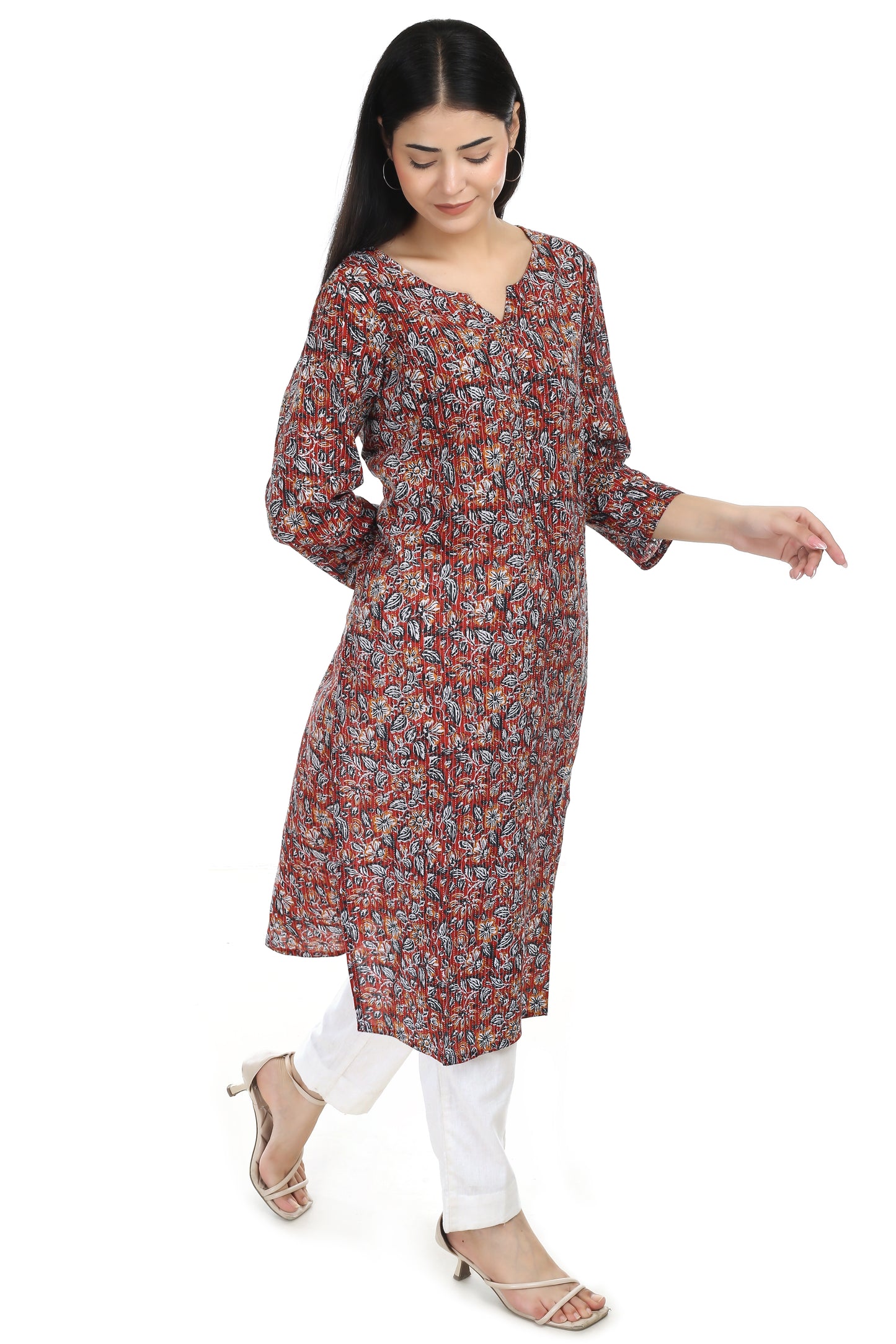 Chitra, Kantha stitched hand blocked cotton kurta