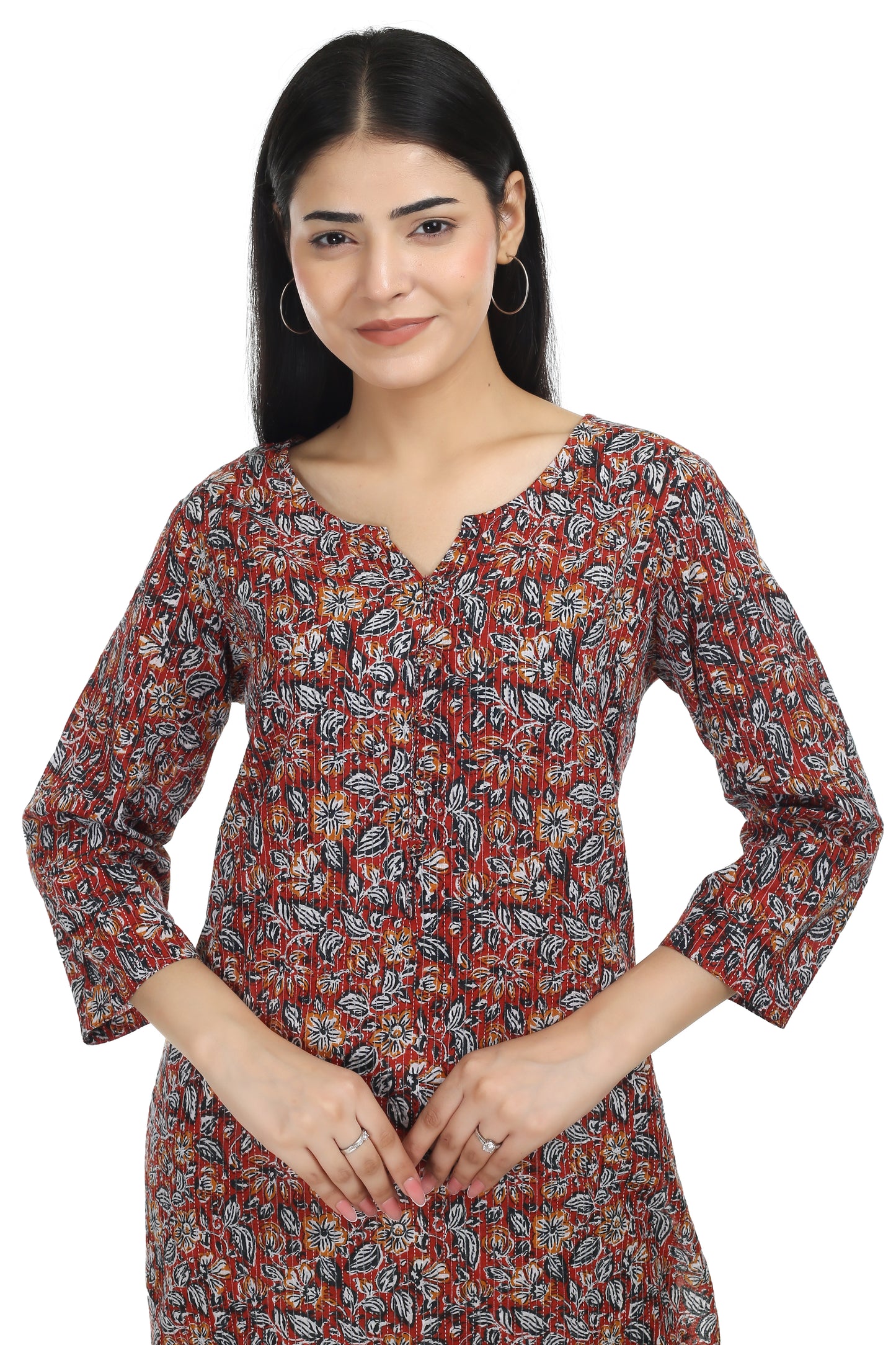 Chitra, Kantha stitched hand blocked cotton kurta