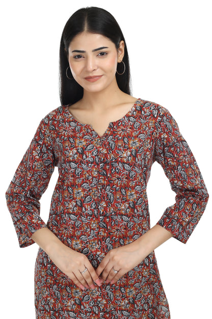 Chitra, Kantha stitched hand blocked cotton kurta