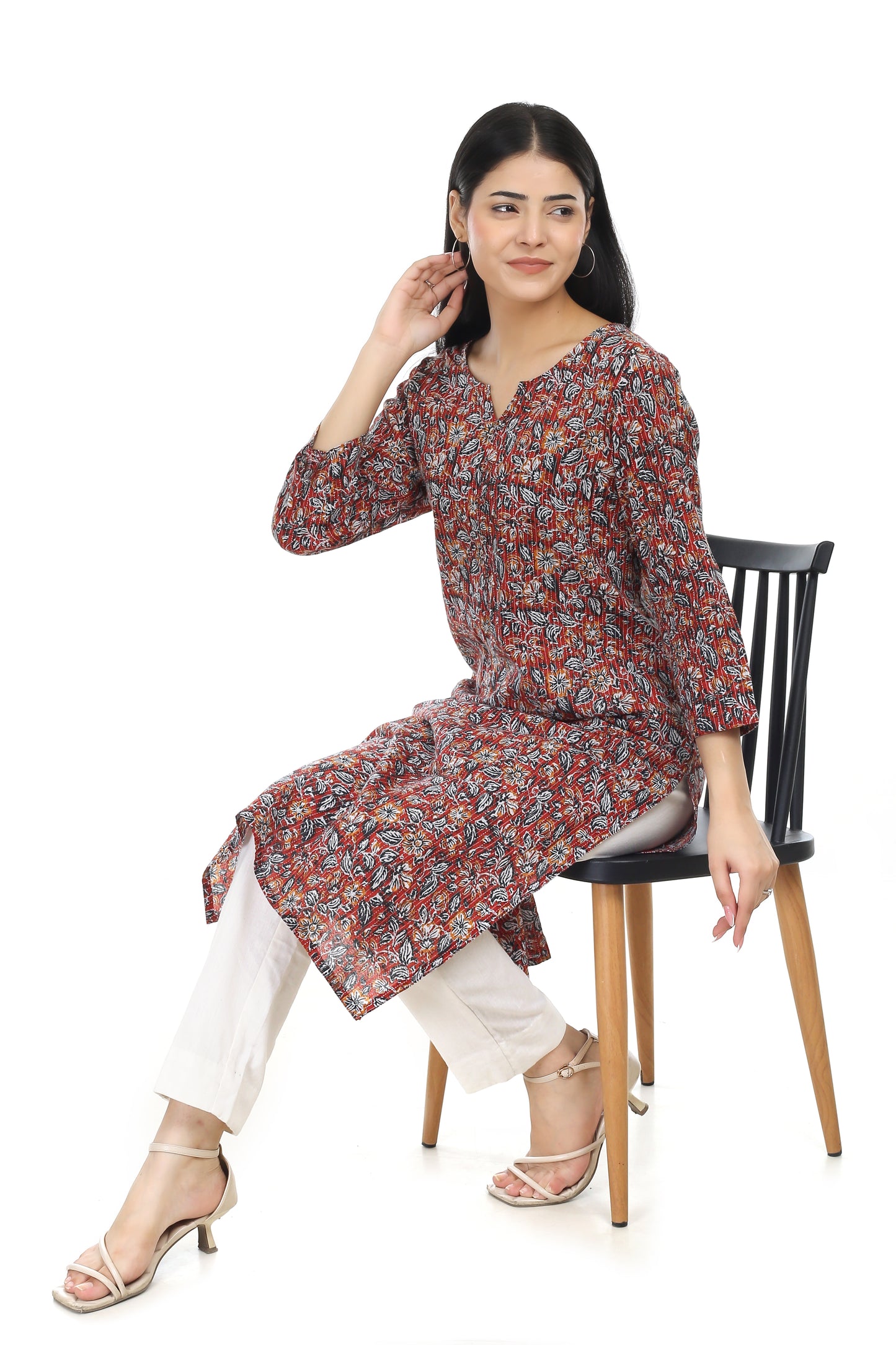 Chitra, Kantha stitched hand blocked cotton kurta