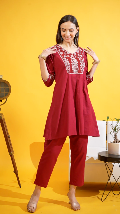 Maroon lilen co-ord set