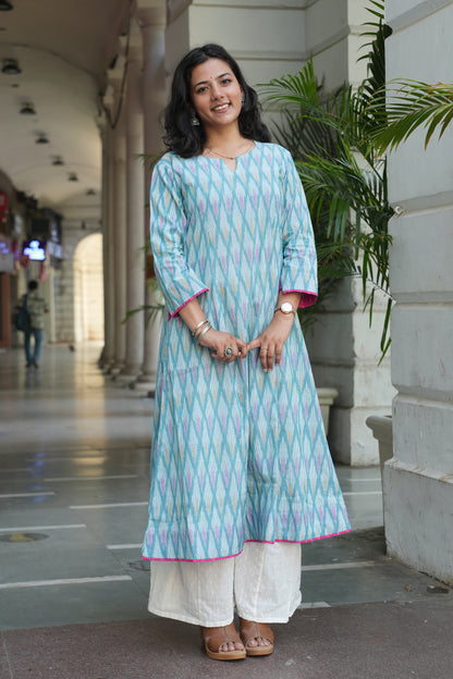 Handcrafted Pastel Ikat Long Cotton Dress